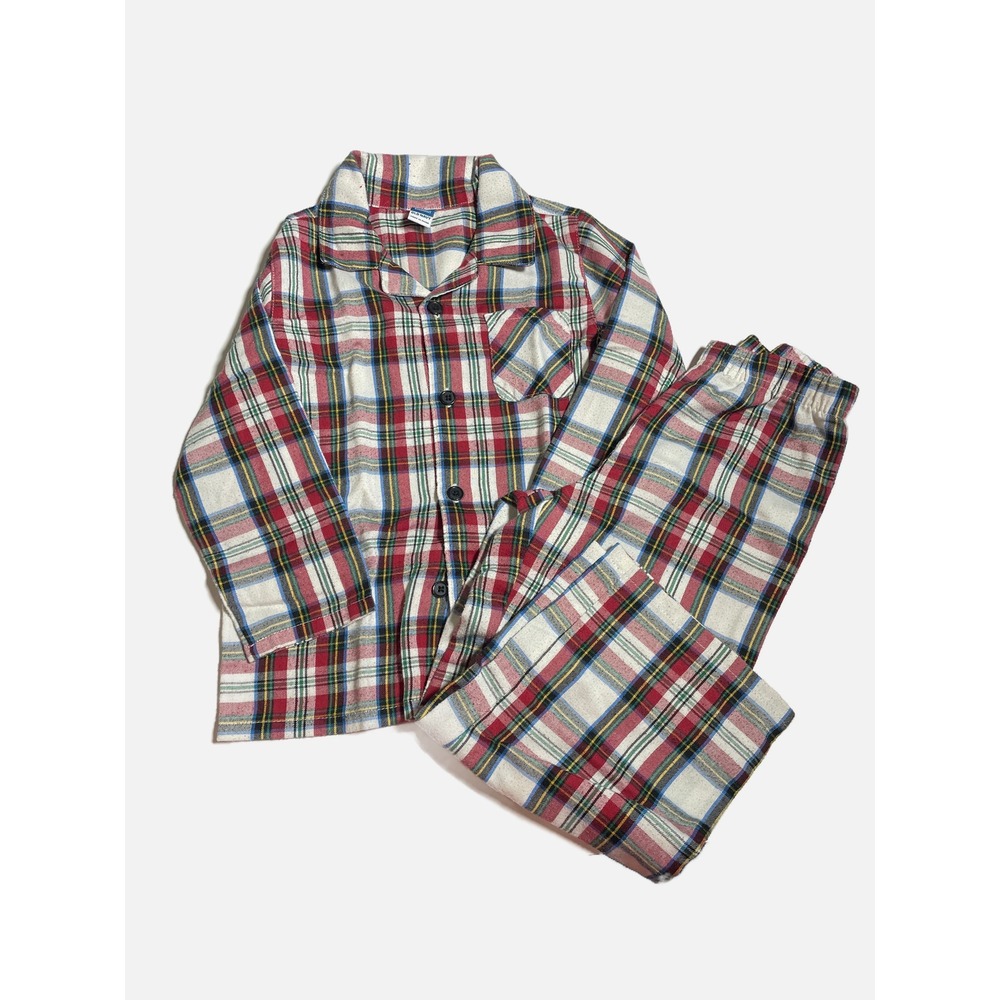Old Navy Pajama Set Kids 4T Red Plaid Flannel Flame Resistant Holiday Sleepwear